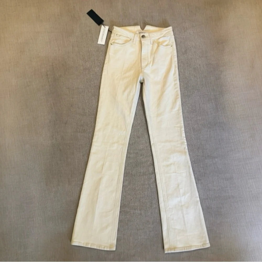 NWT SPRWMN Women’s High-Waisted Micro Flare Jeans in Earhart (Cream) Size 24